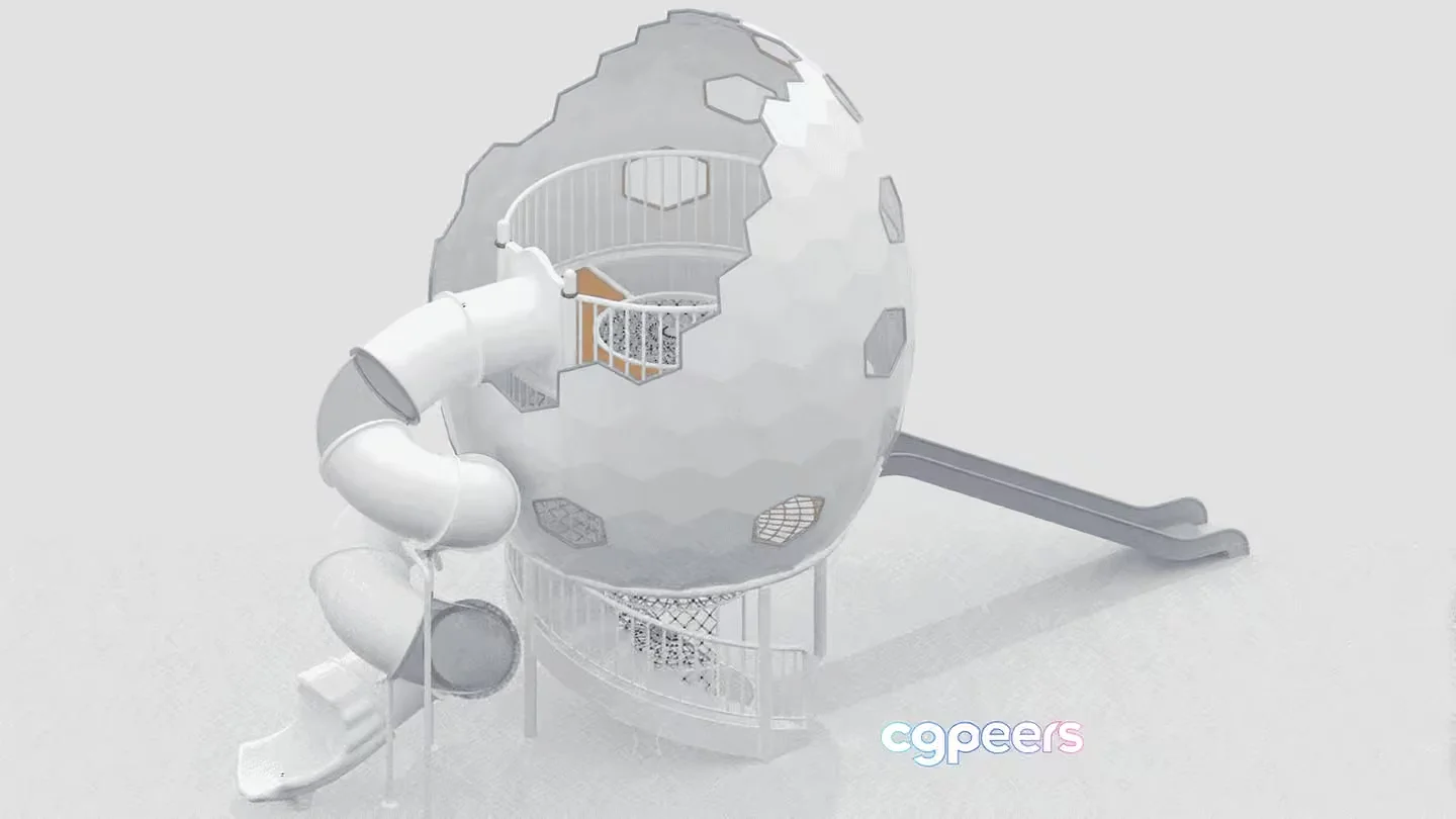 A Playground Structure With A Slide 3D Model – 15733 – VRAY Render