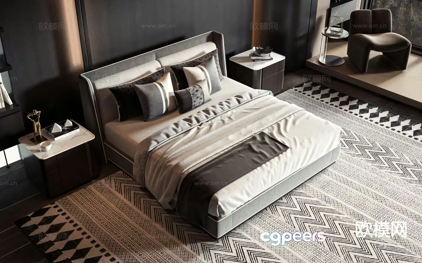 Modern double bed commercial bed 3d model