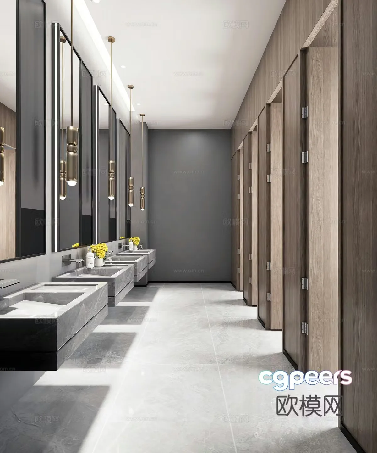 Modern light luxury public bathroom 3D model