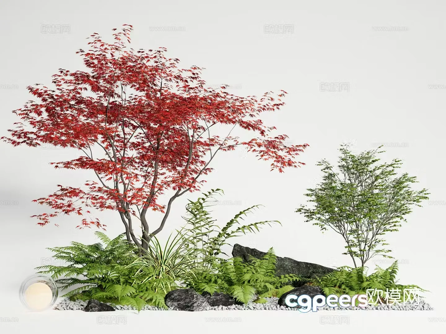 Arbor plant pile red maple landscape tree maple moss 3D model
