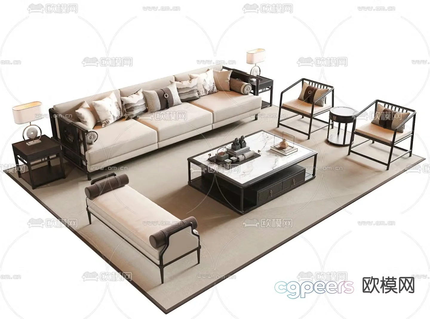 New Chinese style modular sofa 3d model