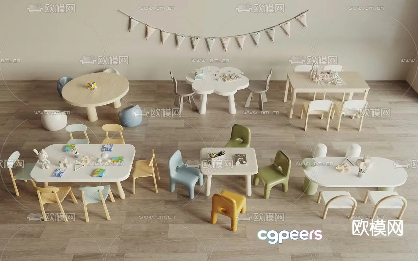 Children’s tables and chairs game tables and chairs 3d model