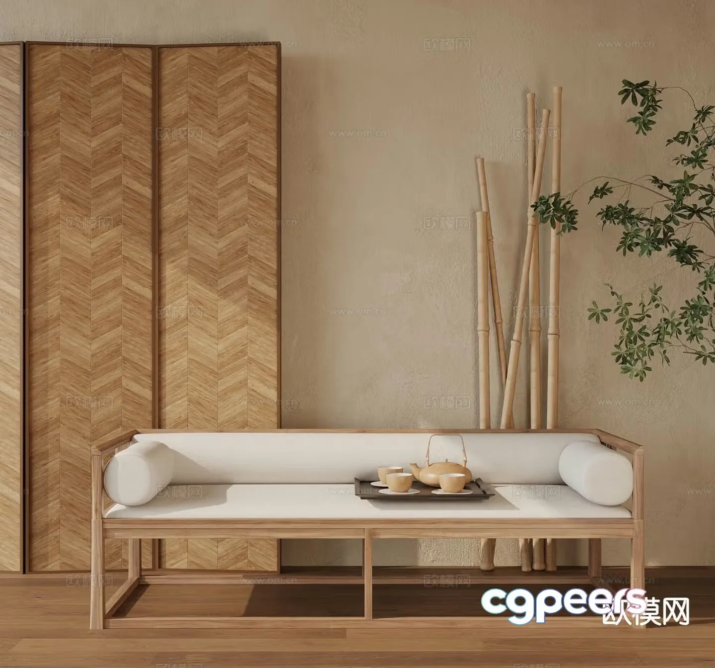 New Chinese style Luohan bed Luohan collapse 3D model