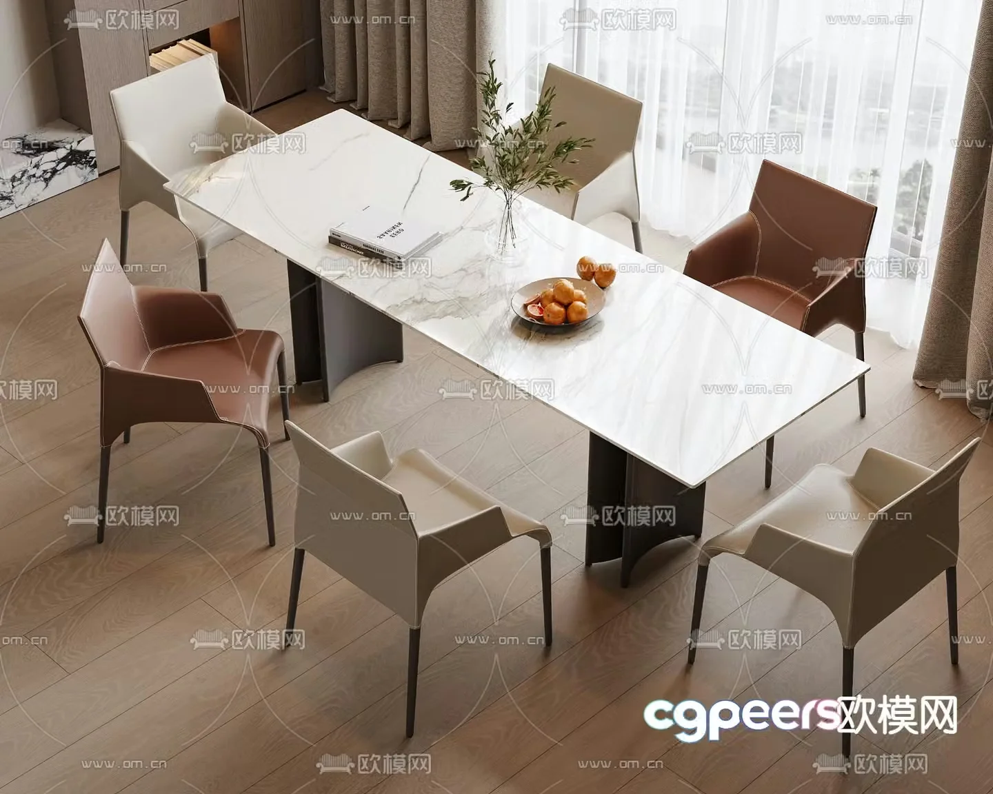 Modern dining table and chairs 3d model