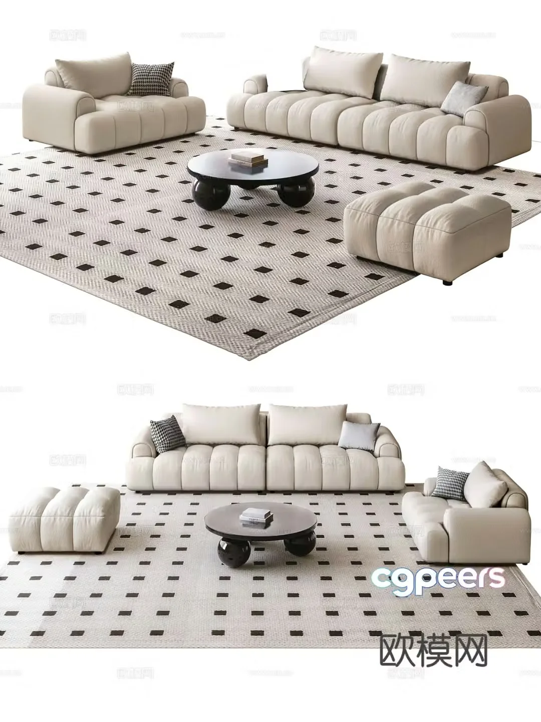 Cream style modular sofa 3d model
