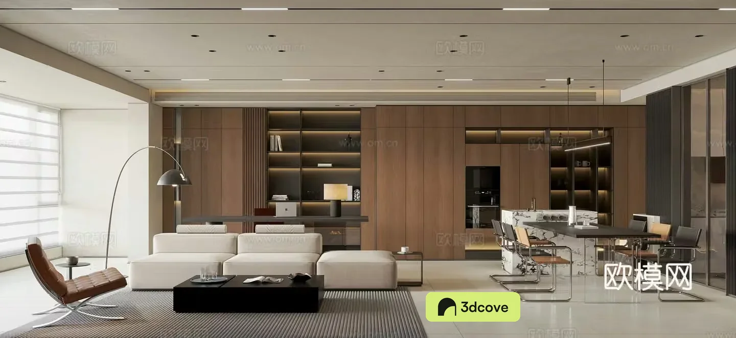 Italian minimalist living and dining room