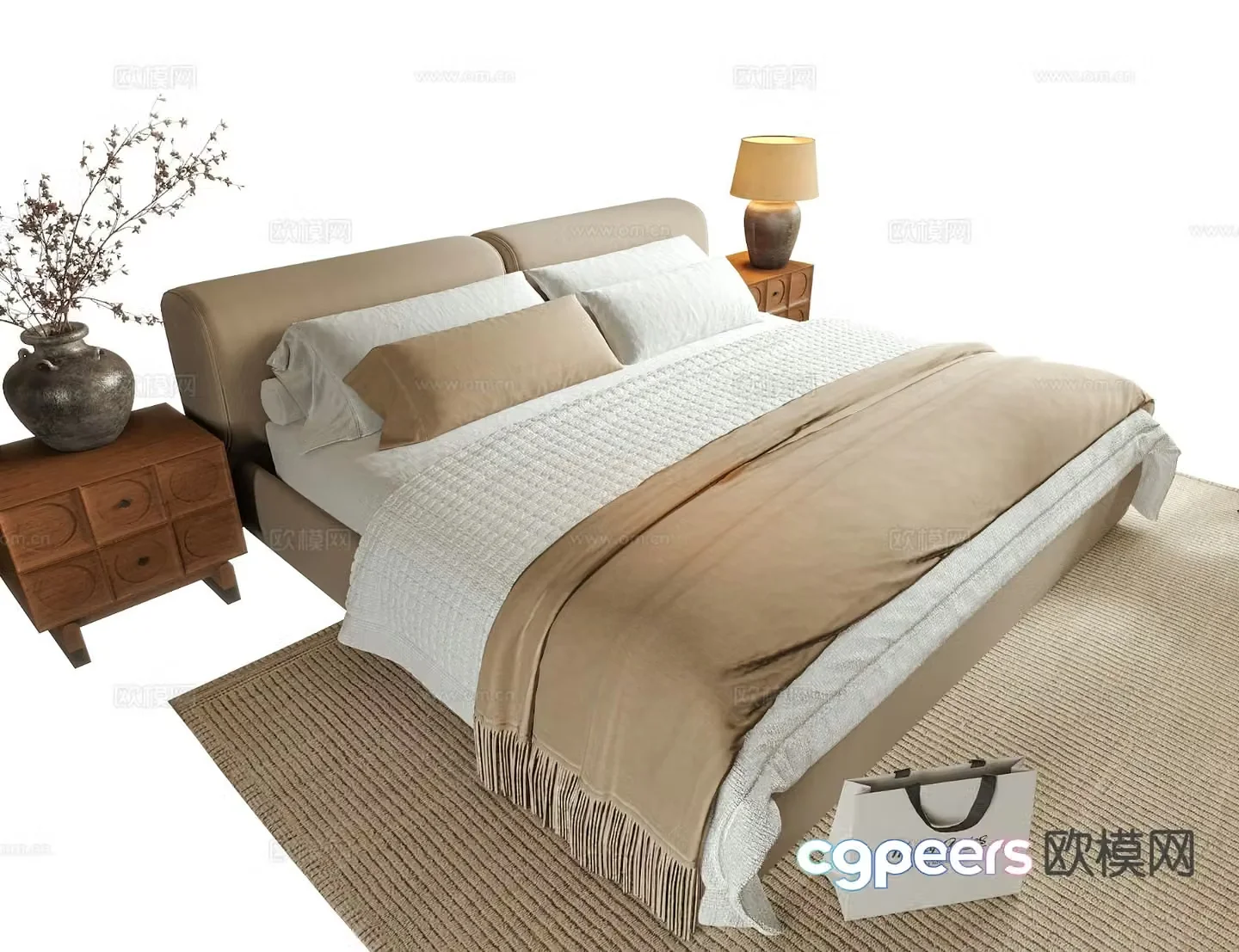 Wabi-sabi double bed 3d model