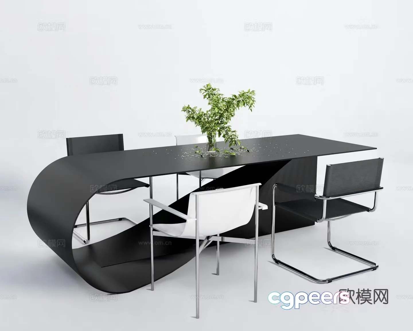 Modern dining table and chairs 3d model