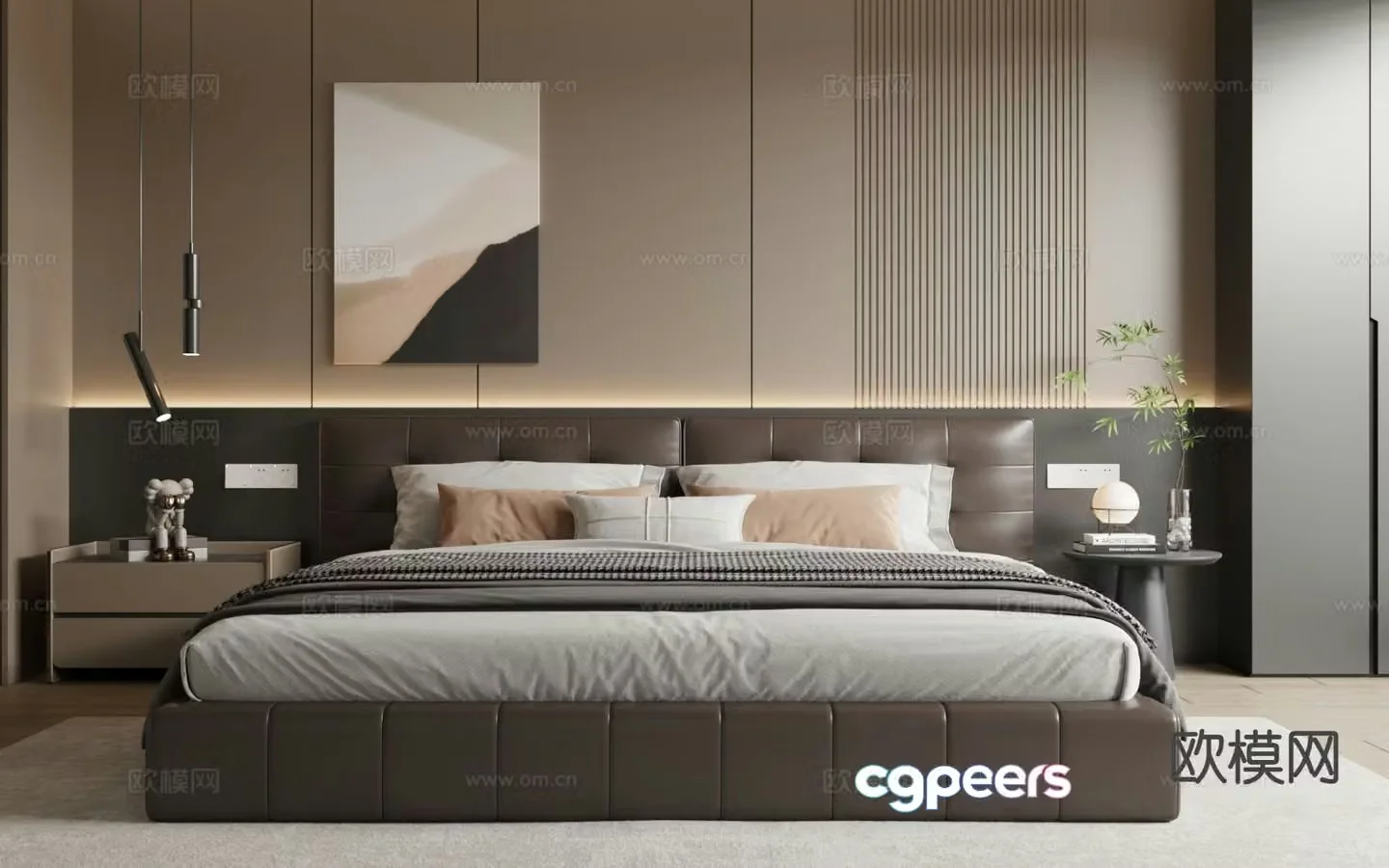 Italian double bed leather bed 3d model