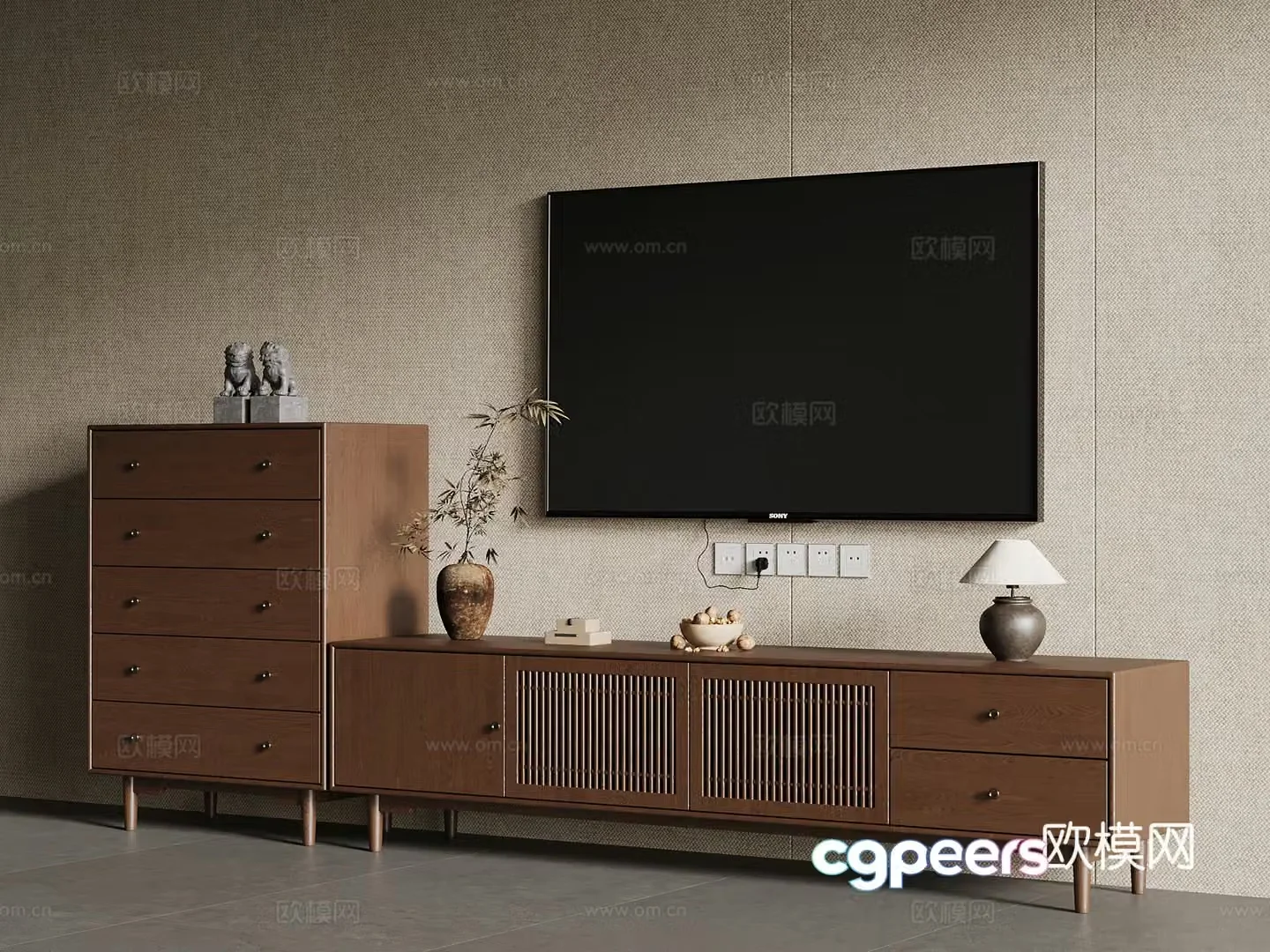 New Chinese TV cabinet wall-mounted TV decorative ornaments 3D model