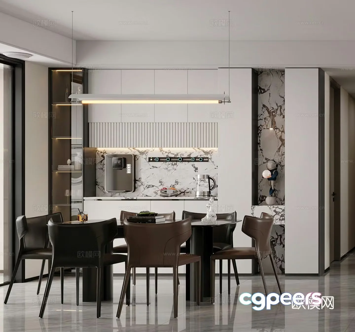 Modern restaurant wine cabinet wire pipe machine direct drinker water dispenser light luxury restaurant dining table chandelier 3d model