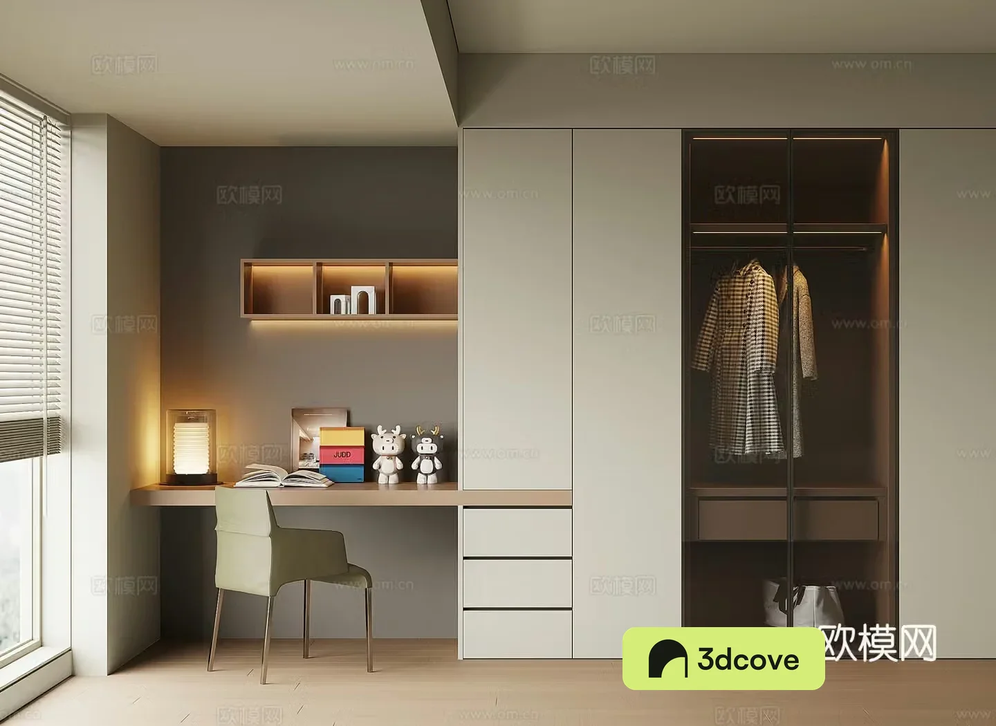 Modern desk integrated wardrobe