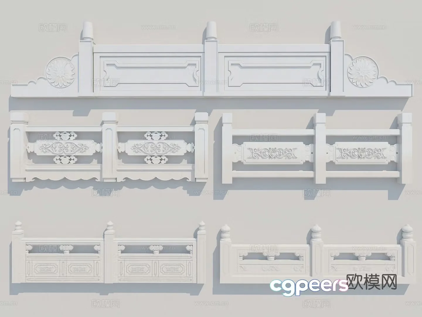 Chinese white marble guardrail marble railing stone railing 3D model