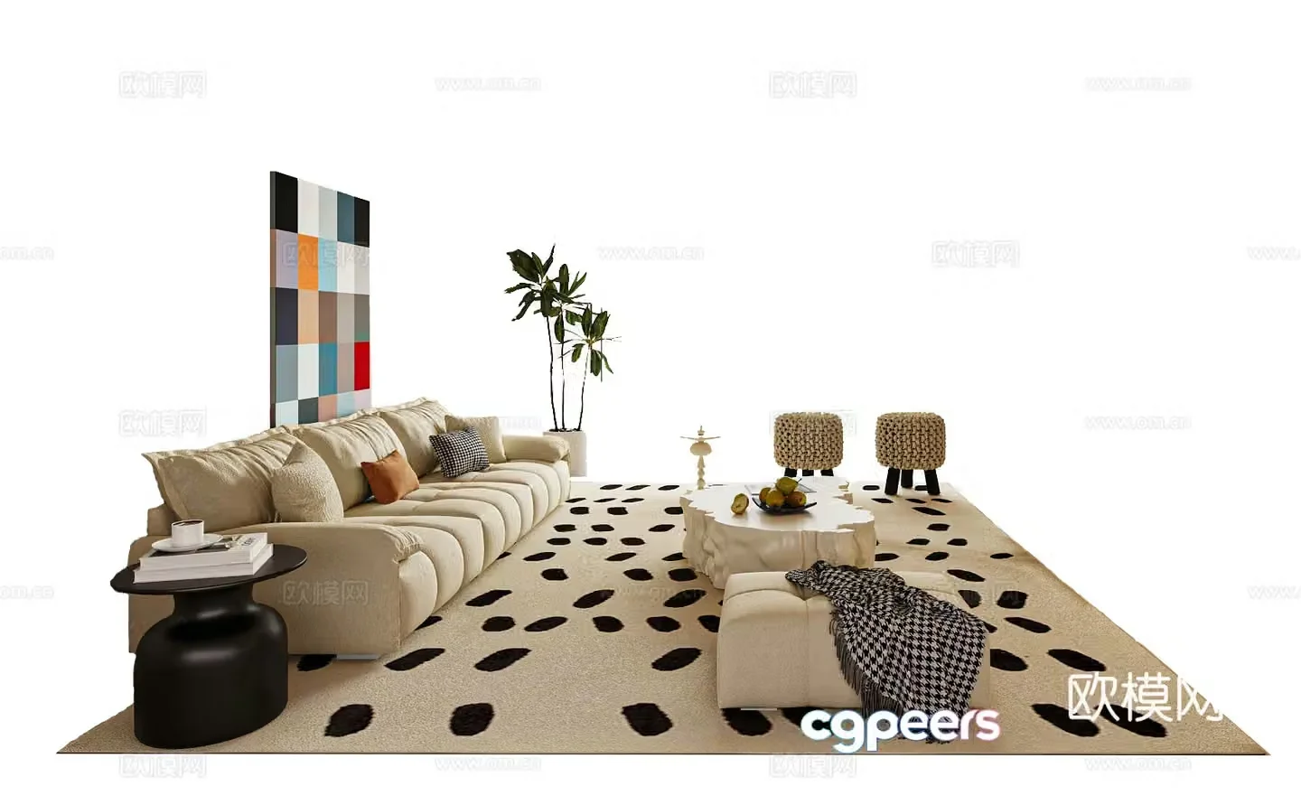 Modern cream style sofa coffee table combination living room sofa casual sofa 3d model