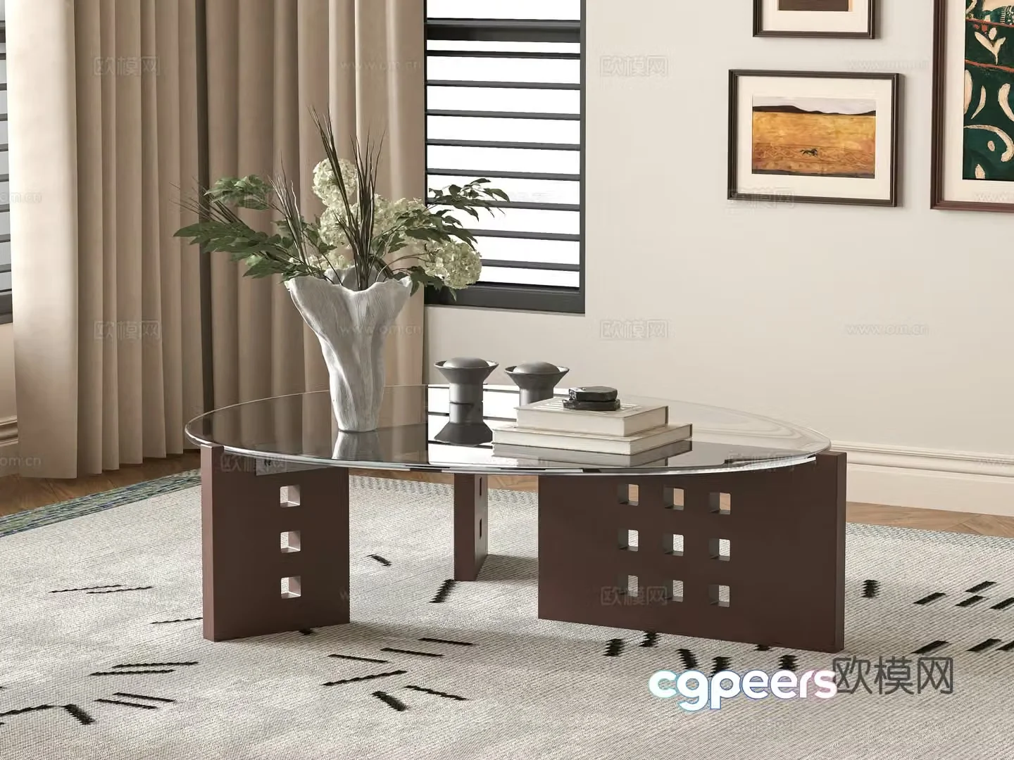 French coffee table oval coffee table 3d model