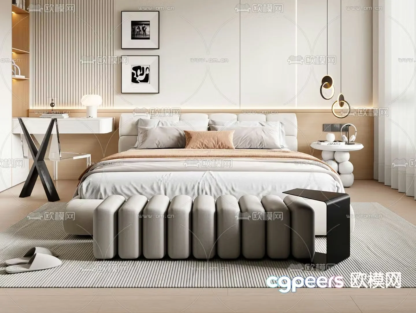 Modern double bed 3d model