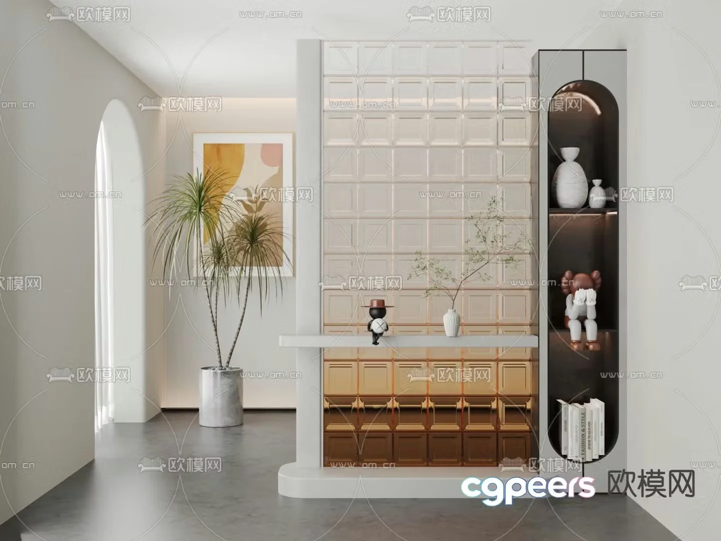 Glass brick partition entrance partition 3D model
