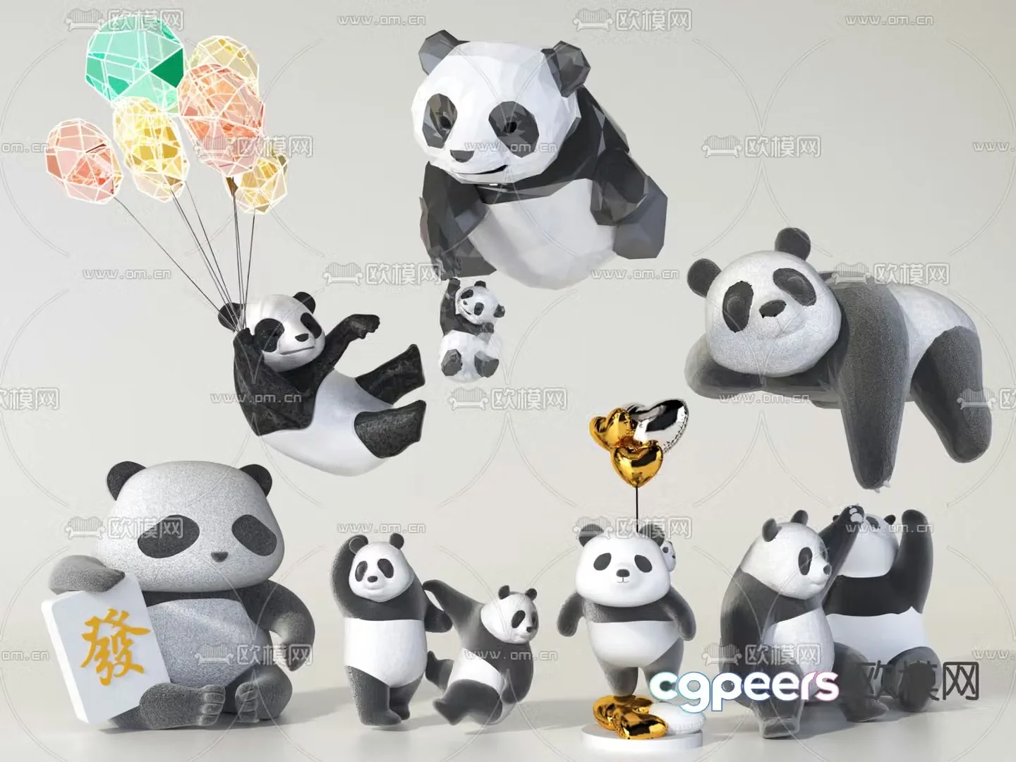 Panda Sculpture Cartoon Trendy Doll Doll 3D Model