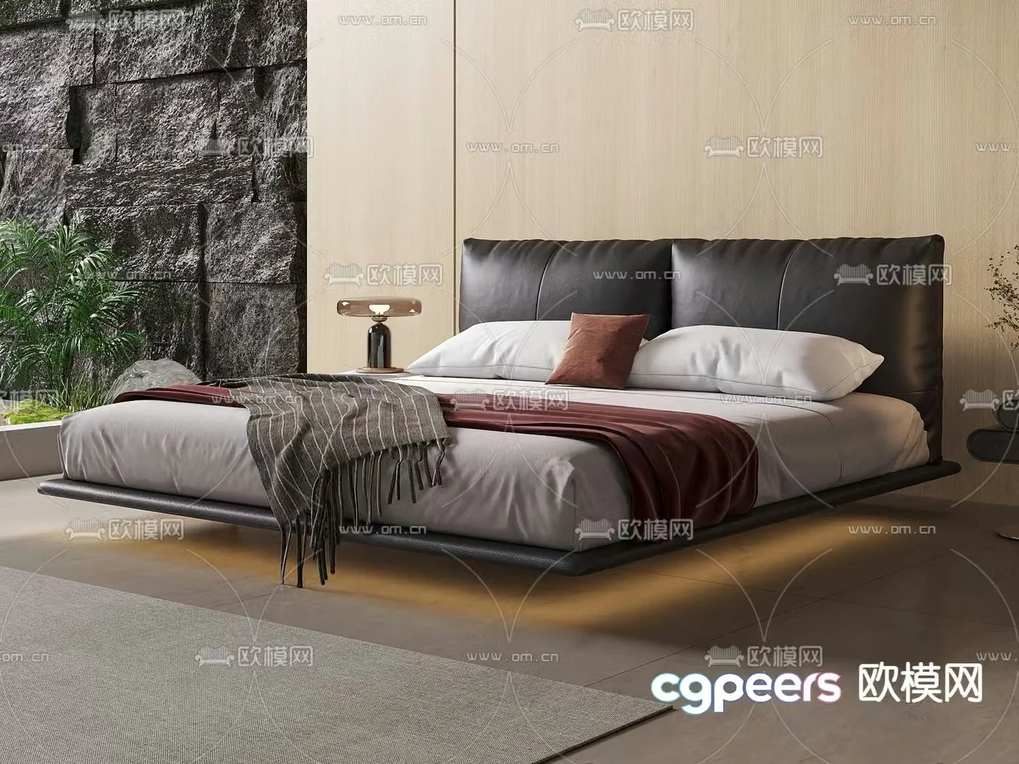 Modern double bed commercial bed 3d model