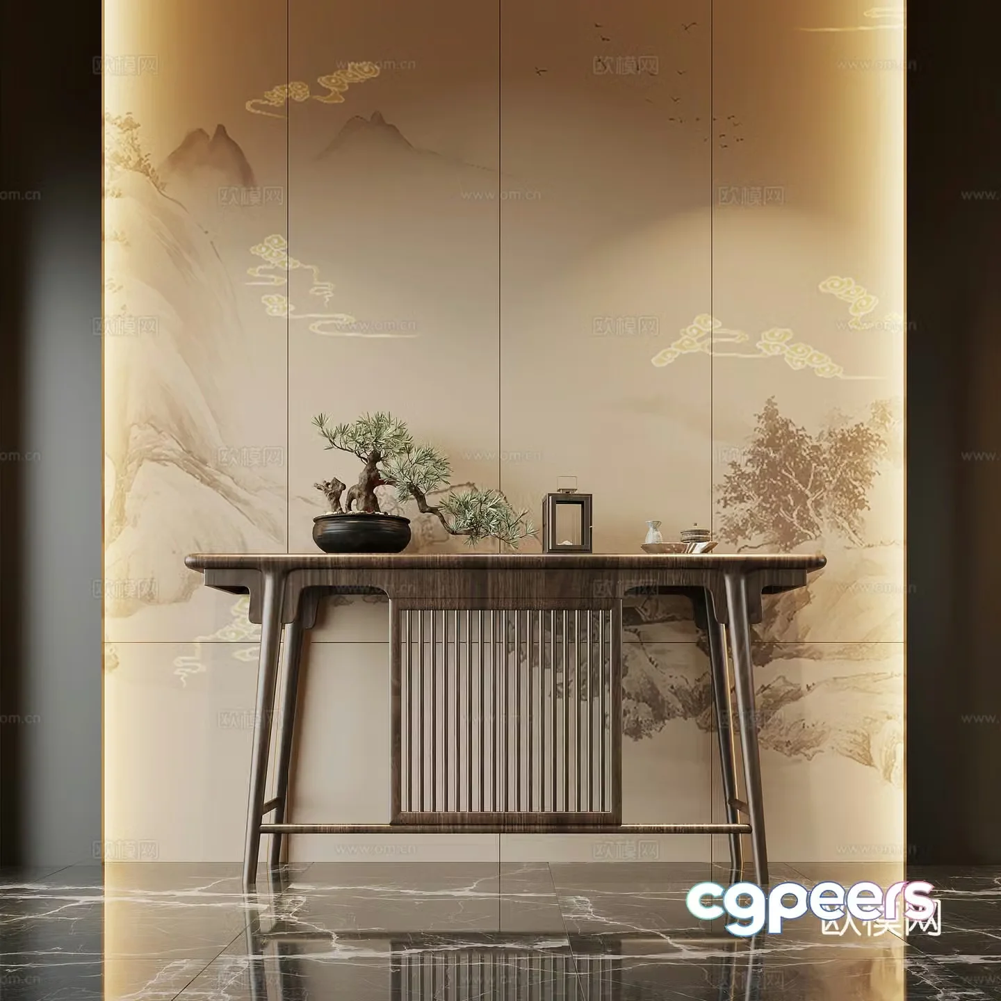New Chinese style entrance hall end view platform decorative ornaments 3D model
