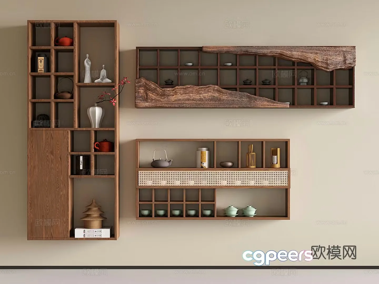 New Chinese style wall storage rack wall decoration rack wall hanging storage rack 3D model