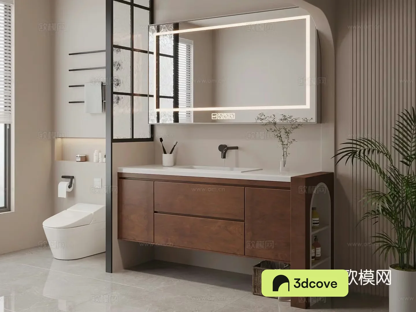 Middle-aged bathroom cabinet toilet 3d model