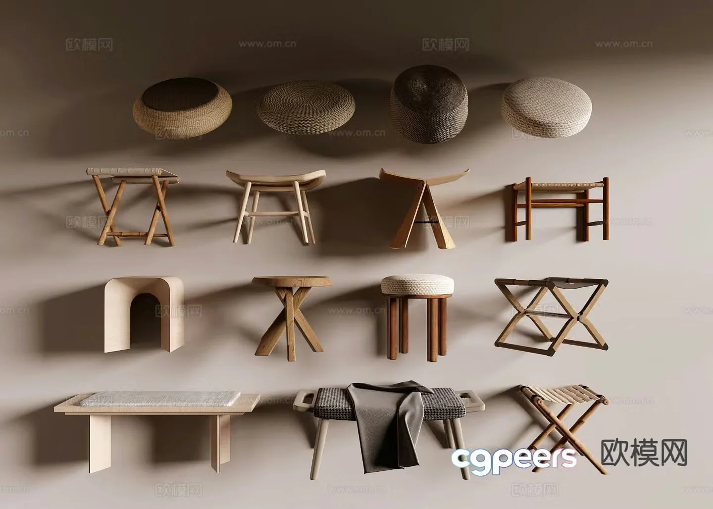 wabi-sabi stool low stool futon 3d model