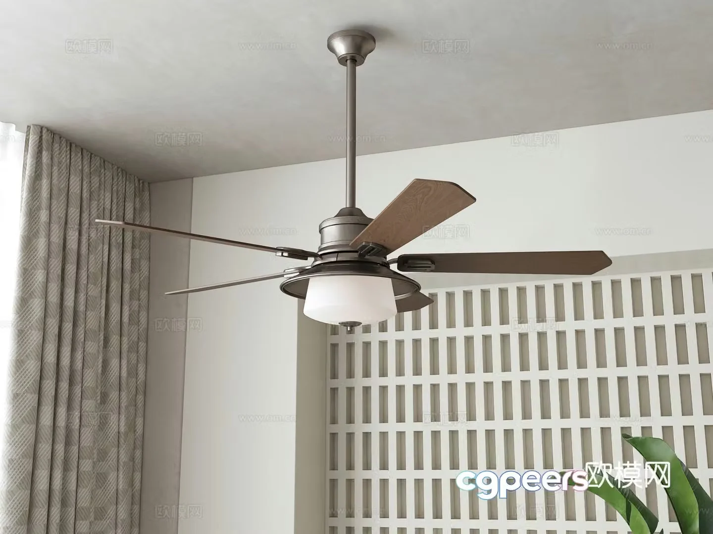 French retro style fan chandelier solid wood fan light 3d model