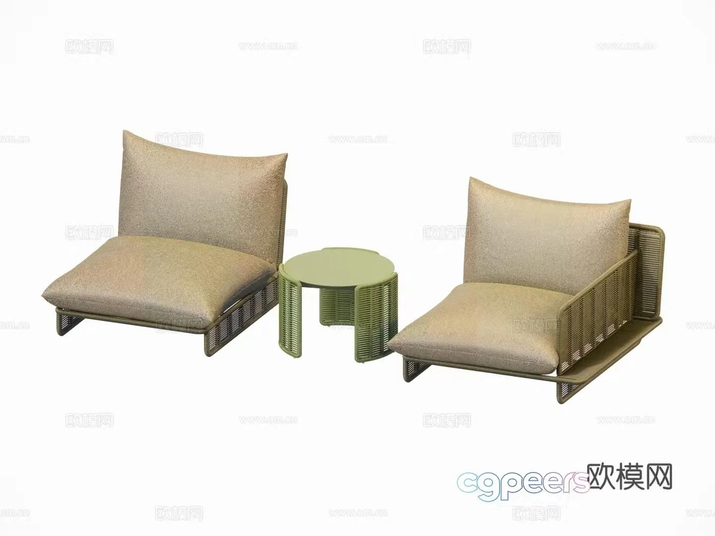 Modern casual sofa Single sofa Single handrail sofa Round coffee table Outdoor courtyard garden 3D model