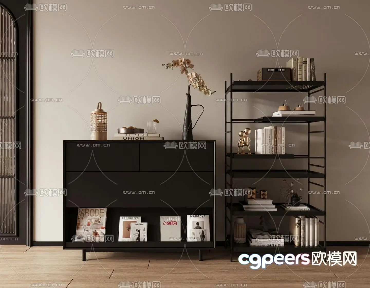 Middle-aged bookcase low cabinet magazine rack 3D model