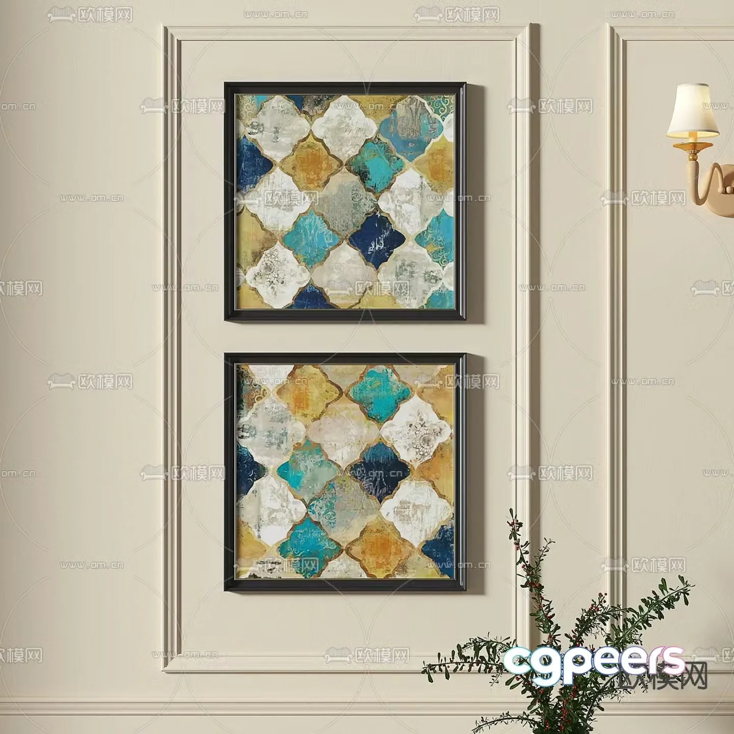 French hanging paintings combined paintings Chinese style decorative paintings 3D model