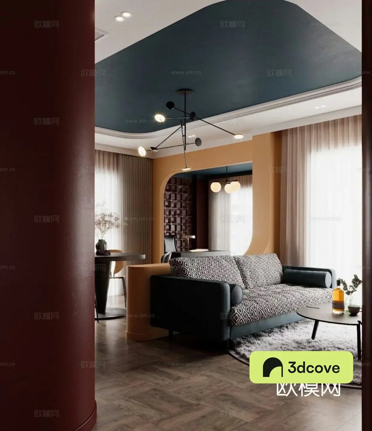 Modern living and dining room retro living and dining room open kitchen sofa and coffee table combination minimalist living and dining room