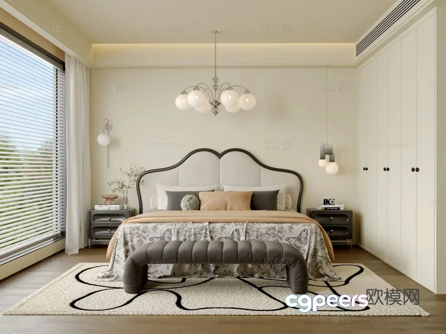French retro bedroom 3d model