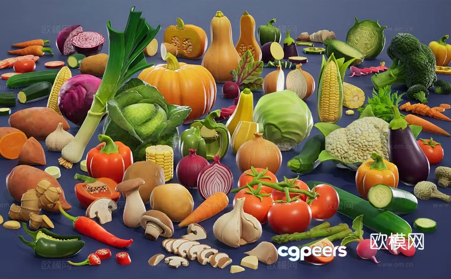 food vegetables cucumber corn 3d model