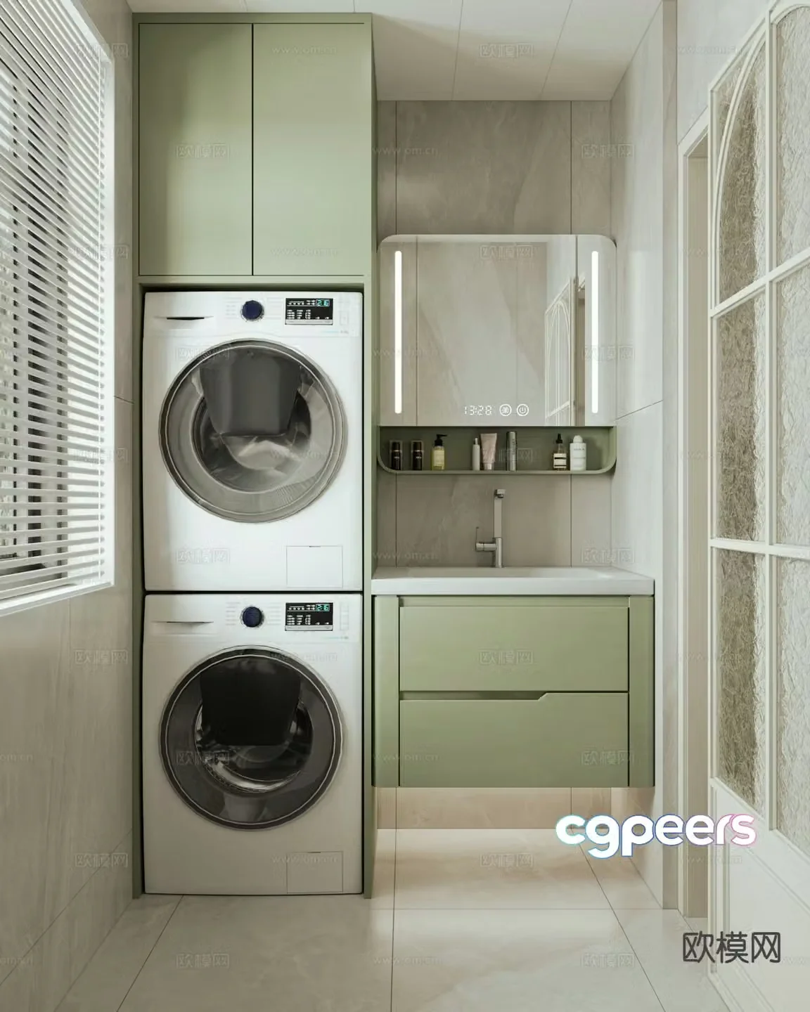 French washing machine cabinet bathroom cabinet 3d model