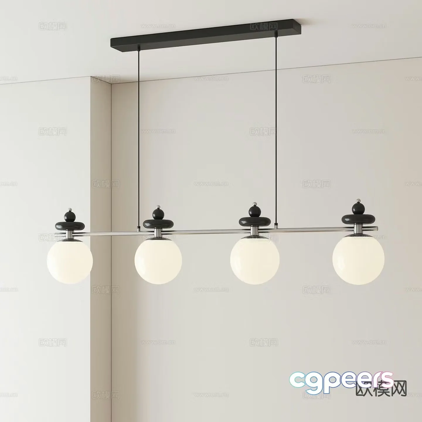 Modern long chandelier restaurant chandelier 3d model