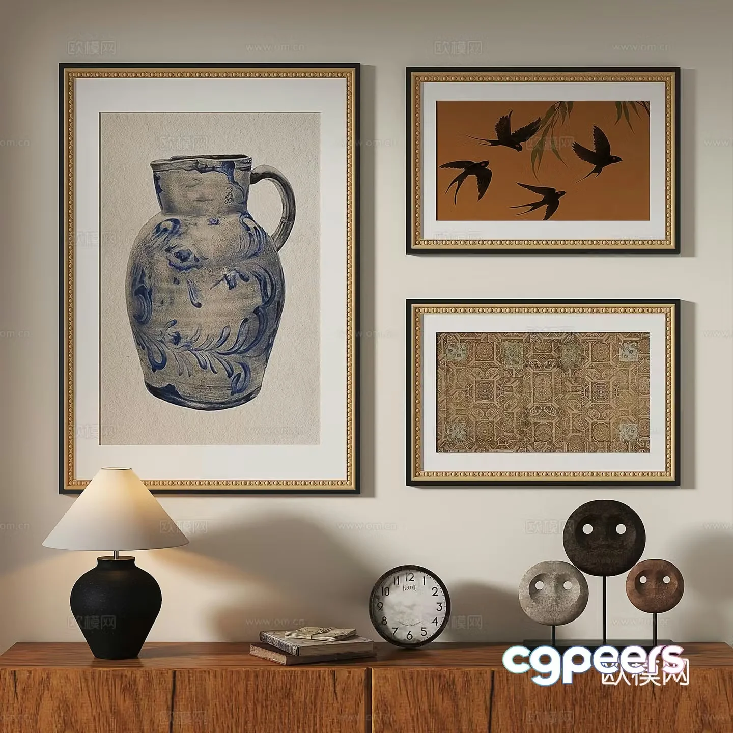 French retro medieval nordic light luxury abstract decorative painting 3d model
