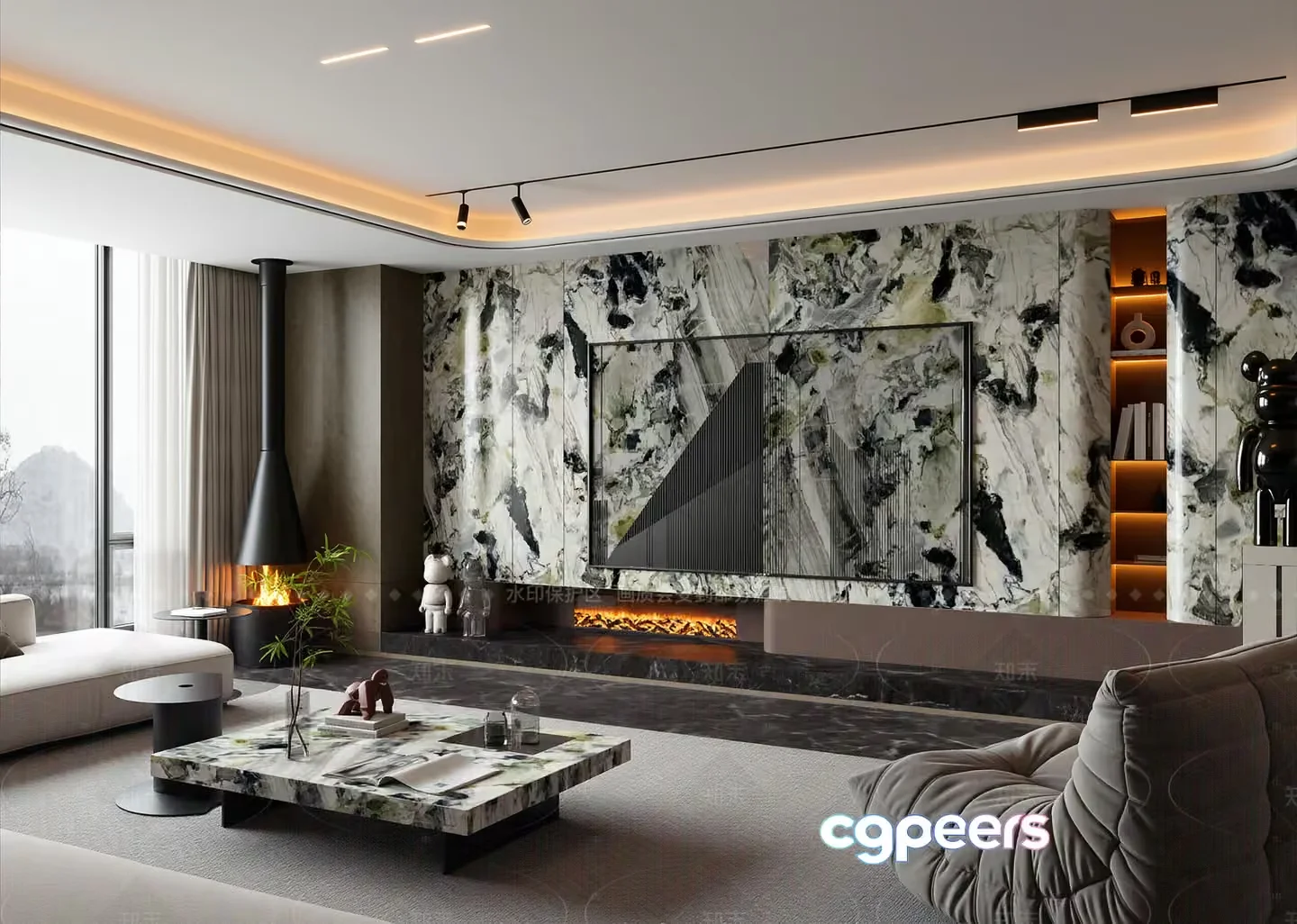 Modern Living Room 3D Model – 12345 – VRAY Render