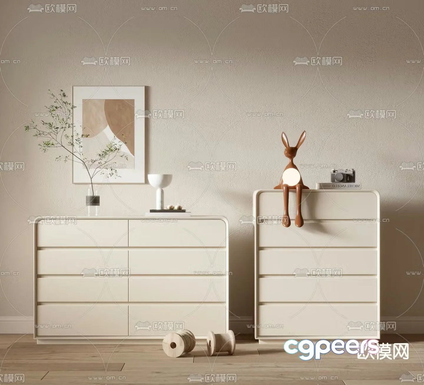 Cream style side cabinet 3D model