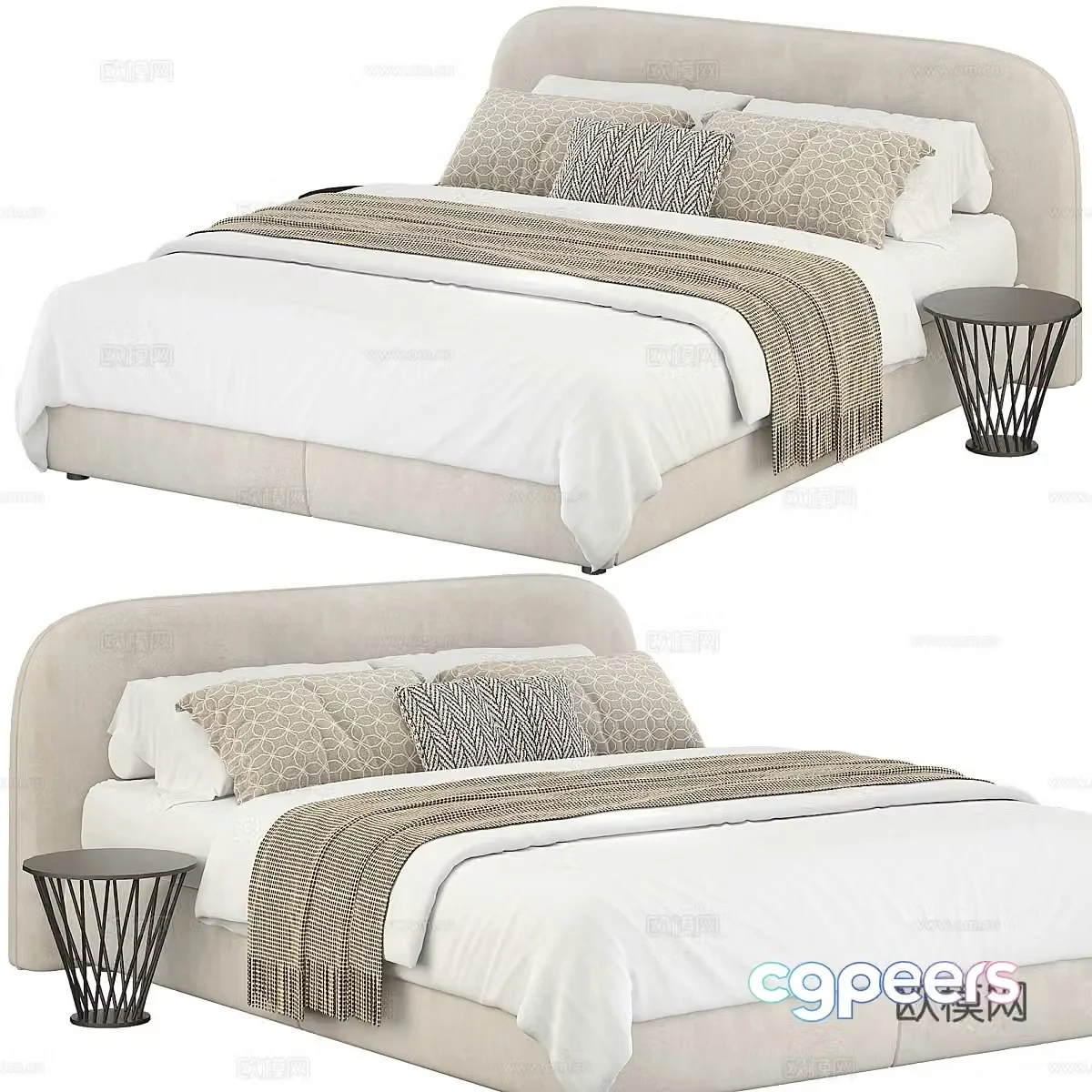 Modern creamy wind double bed 3D model