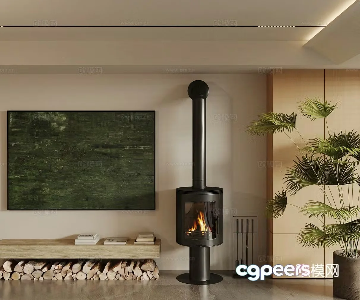 Modern fireplace Oven Living room oven Wood stove Villa living room fireplace Round fireplace 3d model