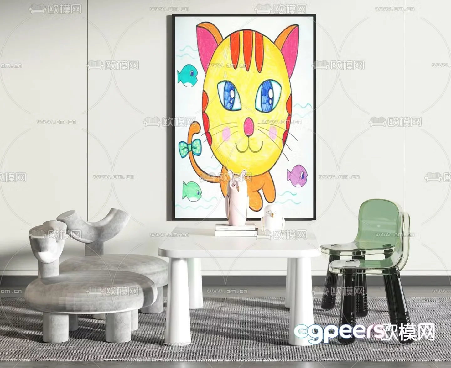 Modern strip children’s table and chair 3d model