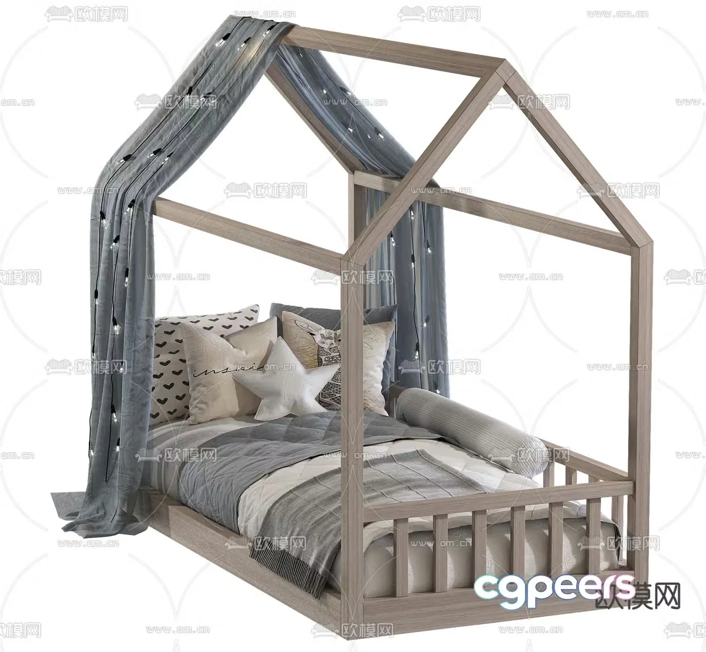 Nordic solid wood children’s bed 3d model