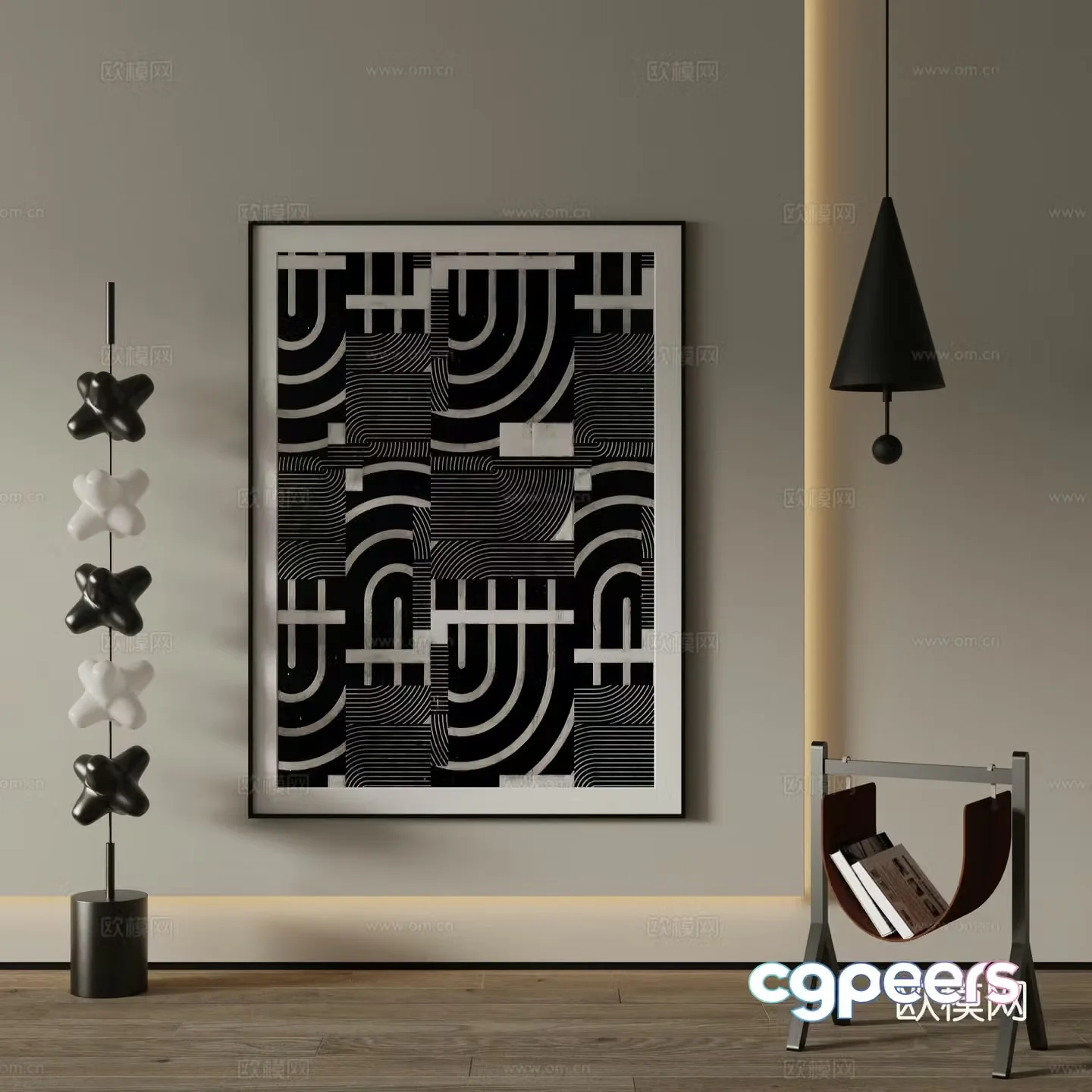 Modern decorative painting black and white abstract painting 3d model