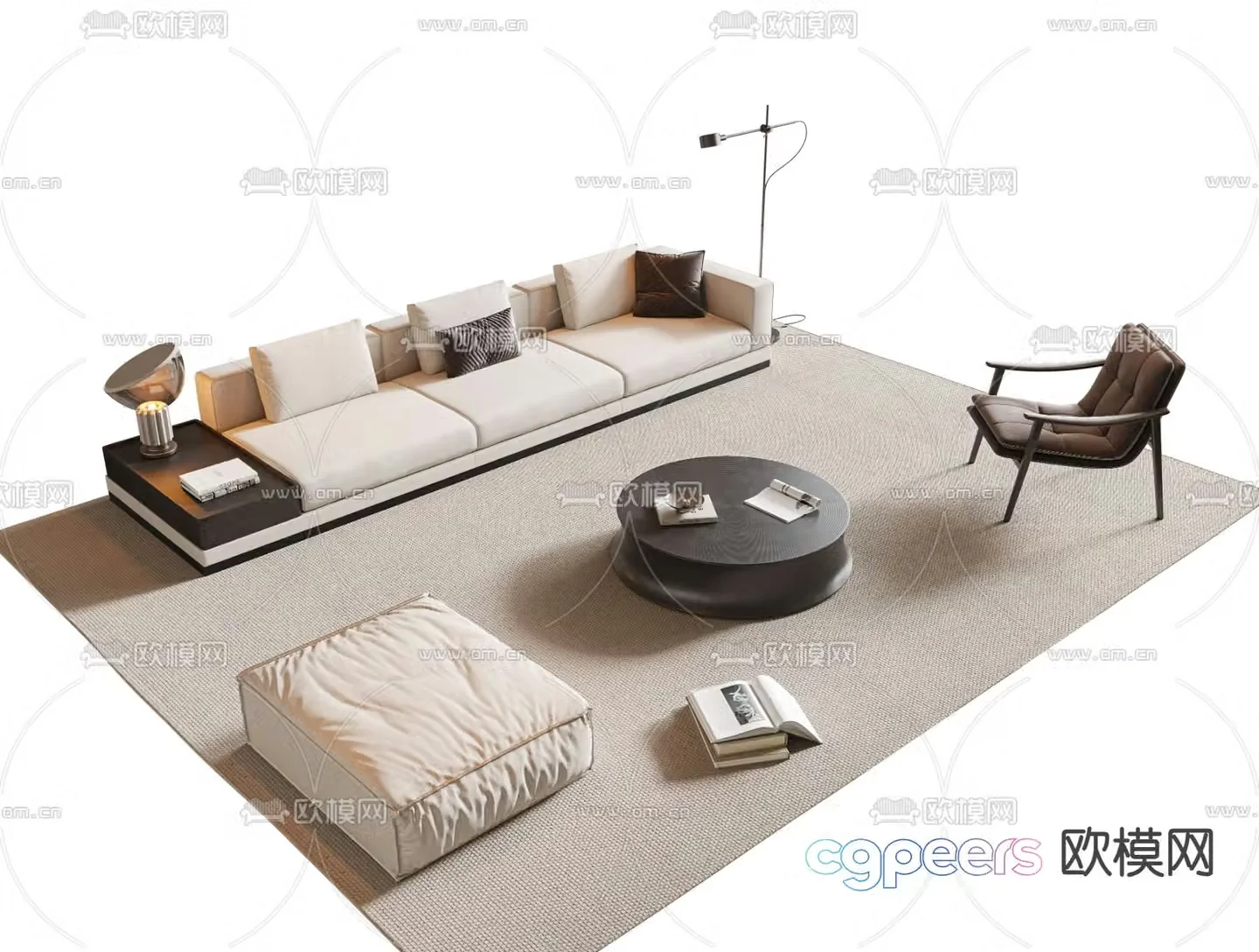 Three seater sofa modular sofa 3d model