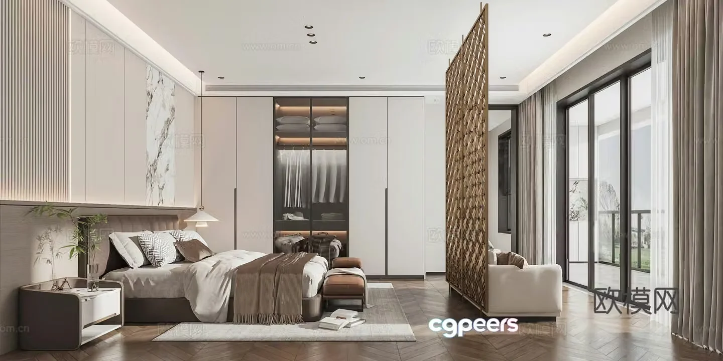 Modern light luxury simple home bedroom 3D model