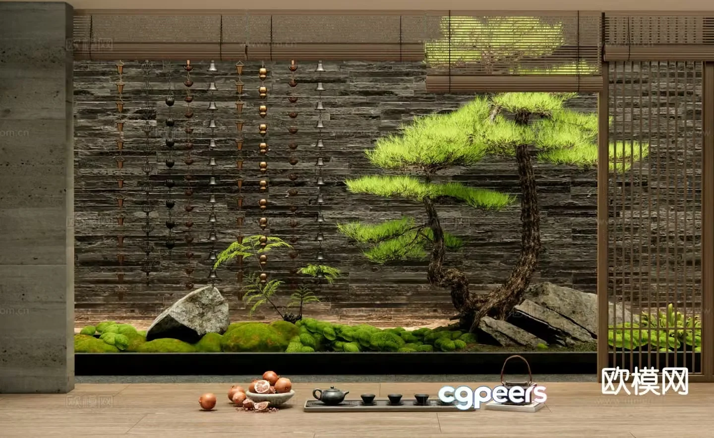 New Chinese style indoor landscaping courtyard sketch 3D model