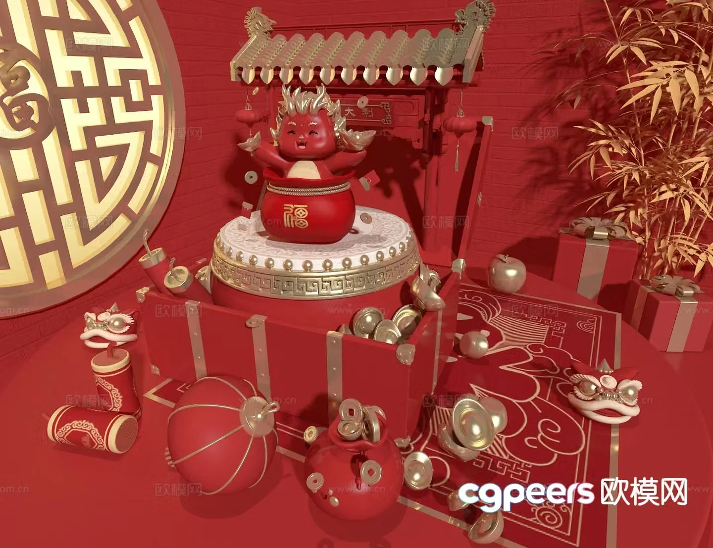 New Chinese style beauty display national trend beauty display 3D model