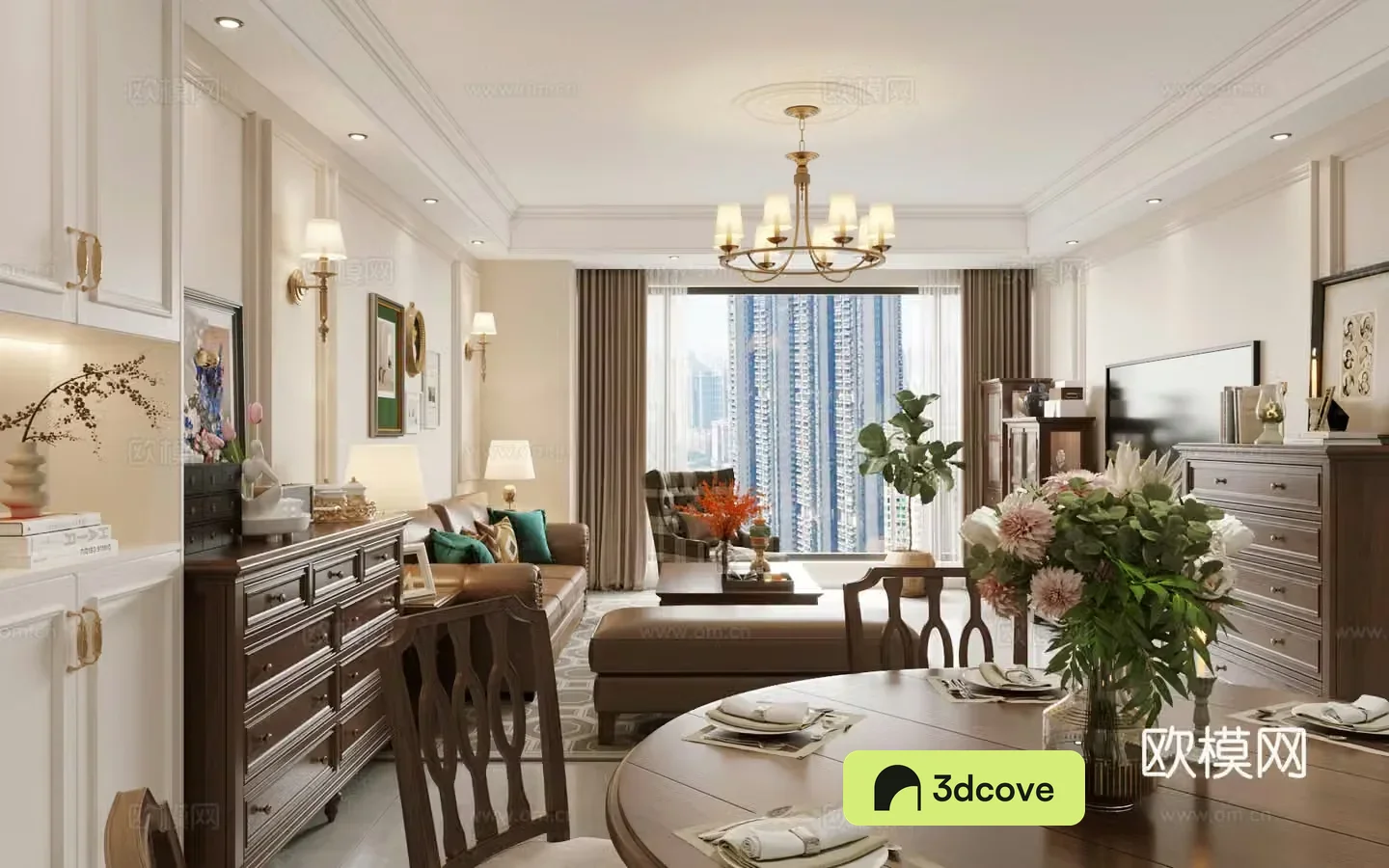 American home living room American retro style living room American sofa coffee table combination American furniture