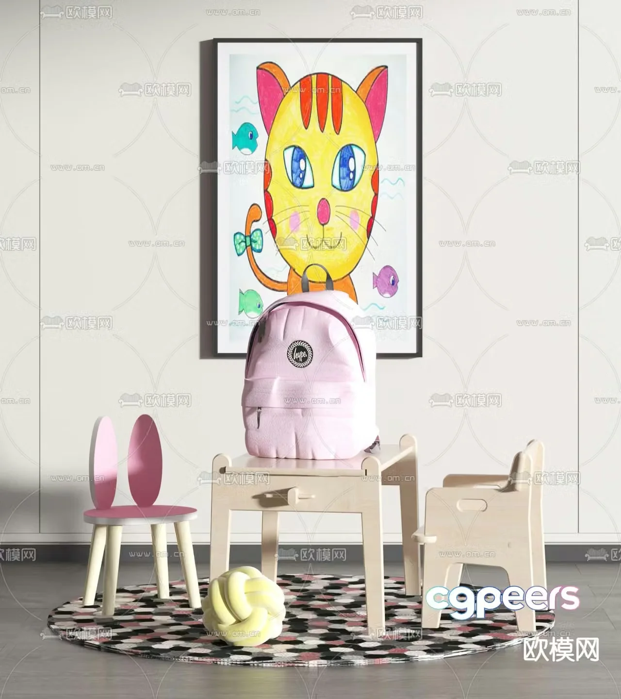 Modern children’s table and chair 3d model